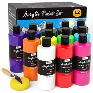lot 7907 image: Nicpro 12 Colors Large Bulk Acrylic Paint Set for Artist (8.45 oz, 250 ml)