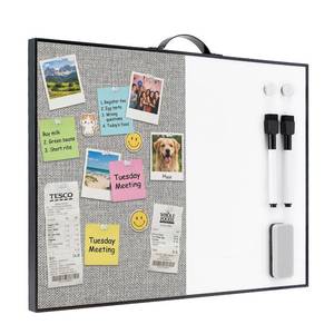 lot 7908 image: Small White Board Cork-Board Combo - 16 X 12 inches Gray Linen Board & Magnetic Dry Erase Board for Wall, Mini Bulletin Cork Board with Holder for Office, Home and School