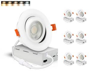 lot 7909 image: CLOUDY BAY Eyeball 4 inch 5 Color Gimbal LED Recessed Light with Junction Box, 9.5W CRI90 2700K3000K3500K4000K5000K Selectable,Dimmable, Canless Recessed Spotlights, Damp Rated, White,Pack of 6