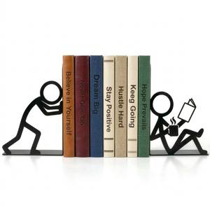 lot 8351 image: Saooweisi People Metal Bookends, Cute Book Ends, Antiskid Decorative Bookends for Shelves, Office, School, Library, Bedroom