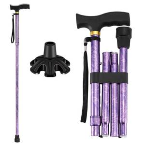 lot 8355 image: LIXIANG Folding Walking Cane, 5-Level Height Adjustable Walking Stick for Men & Women with Comfortable Plastic T-Handle Portable Walking Stick (Purple Flower)