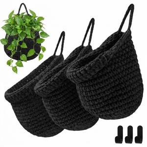 lot 8364 image: Honeydak 3 Hanging Baskets, Black, Barrel, Cotton Rope