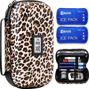lot 8365 image: Insulin Cooler Travel Case TSA Approved, Diabetic Medication Cooling Bag with Temperature Display for Travel and Daily Use, 2 Ice Pack, Leopard
