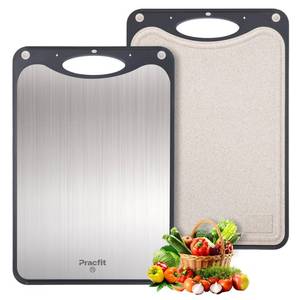 lot 8379 image: Pracfit Titanium Cutting Board for Kitchen 15.1x10.4 - Double Sided Pure Titanium& Wheat Straw for Meat & Kitchen, FoodGrade, 2in1, Anti Slip, Juice Groove, Stain Resistant, Easy to Clean