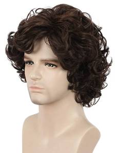lot 8381 image: yuehong Mens Short Curly Brown Wig Anime Cosplay Wigs