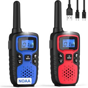 lot 8393 image: Wishouse Walkie Talkies for Kids Adults - Long Range Rechargeable 2 Way Radios,Gift,Hiking Accessories Camping Gear with Lamp,SOS Siren,NOAA Weather Alert,VOX,Easy to Use Red Blue 2 Pack