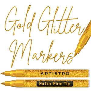 lot 8403 image: ARTISTRO Glitter Gold Acrylic Paint Markers - 0.7mm Extra Fine-Tip - 2 Set