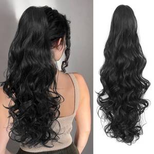 lot 8404 image: JoryJazzy 24 Ponytail Extension, Long Curly Wavy Claw Clip and Natural-Looking Synthetic Hairpiece, Voluminous Pony TailHair Extensions for Women Daily Wear. (Pink, 24Inch)