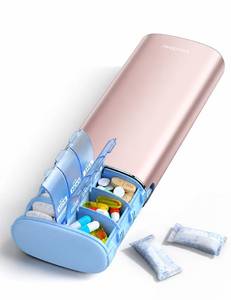 lot 8406 image: Vaydeer Metal 7 Day Travel Pill Organizer 2 Times a Day, Built-in Desiccant