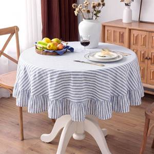 lot 8428 image: Boao Cotton Striped Tablecloth Round 54 Blue White