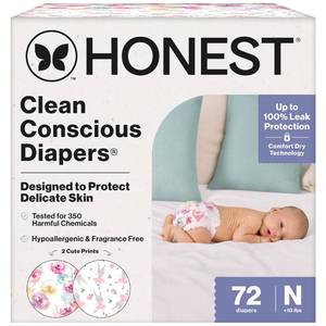 lot 9059 image: The Honest Company Daytime Diapers, Rose Blossom, Size Newborn, 72 Count