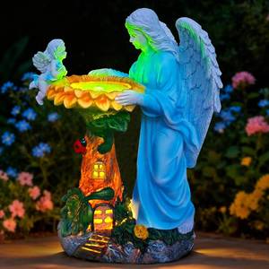 lot 9066 image: Voveexy Solar Garden Statue, Angel Outdoor Decor with Color Changing Light Garden Figurine Sunflower Outdoor Statue Waterproof Sculpture Lawn Ornament for Patio Backyard Christmas Birthday Present