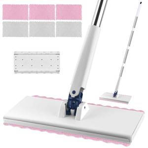 lot 9073 image: Snap Grip Mini Mop with 6 Washable Pads, Lazy Dry Wet Mops Household Items for Wall Window Ceiling, Dust Mop with 47 Handle, Zero-Touch Flat Floor Mops for Floor Cleaning for Home Kitchen Bathroom