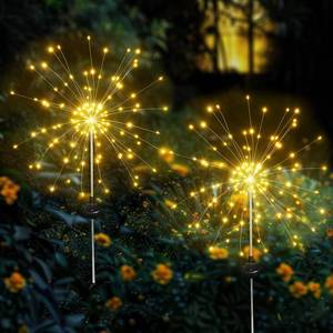 lot 9075 image: Aureate Horizon Solar Garden Firework Lights Outdoor Waterproof, 2 Pack Solar Lighting with 8 Lighting Modes, 120 LED Sparklers String Lights for Outside Decor Yard Pathway Decorations(Warm)