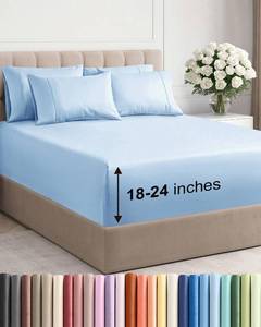 lot 9089 image: Extra Deep Queen Sheet Set - 6 Piece Breathable Cooling Sheets - Light Blue