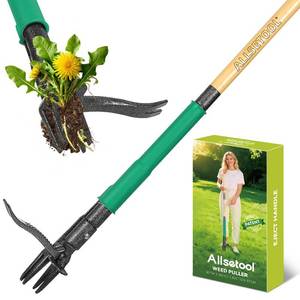 lot 9095 image: Allsetool Weed Puller Tool with 2 Weed Eject Feature, 43.7in Stand Up Dandelion Remover Tool, Real Bamboo Handle and Metal 4 Claw & Foot Pedal, Heavy Duty Garden Weeder
