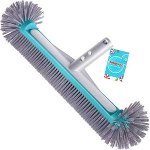 lot 9102 image: Swimming Pool Brush Head with Round Ends��17.5 Heavy Duty Aluminum Back Head for Cleans Walls, Tiles & Floors, 7 Rows Premium Nylon Bristles with EZ Clips (Blue Grey)