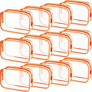 lot 9104 image: Weewooday 12 Pieces Clear Makeup Bags Cosmetic Storage Bags PVC Zipper Pouches Travel Waterproof Makeup Plastic Case for Women Organizing Toiletries Traveling Bathroom(Large,Orange)