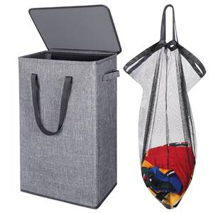 lot 9105 image: Odonata 75L Slim Laundry Hamper with Lid,Large Foldable Laundry Basket with Removable Bag and Handles Tall Collapsible Dirty Clothes Basket Great for Bedroom, Bathroom, Dorm, College,RV. (Grey, 75L)
