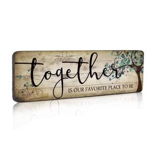 lot 10203 image: Family Art Decor Inspirational Quotes Wall Hanging Sign - Together is Our Favorite Place to Be - Motivational Home Art Decor Wood Plaque Sign 16x5