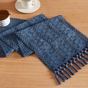 lot 10210 image: ZeeMart Macrame Style Boho Table Runner, 12x72 Inch Dusty Blue