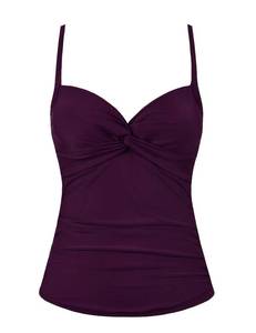 lot 10218 image: Mycoco Womens Tummy Control V Neck Halter Tankini Top Ruched Padded Swim Top Deep Purple US 12
