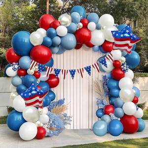 lot 10247 image: Red Blue White Balloon Garland Double Stuffed Royal Blue Red Balloons Pearl White Sand Pastel Balloon Arch Kit for Birthday Baby Shower 4th of July Patriotic Graduation Party Decorations