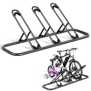 lot 11595 image: Mr IRONSTONE Bike Rack, Floor Storage Stand for Garage, IndoorOutdoor Parking Holder, Fits Mountain, Road & Kids Cycles (Black, 3-Slot)