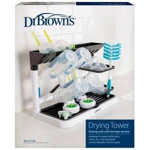 lot 11605 image: Dr. Browns Drying Tower, Stand-Up Drying Rack, Countertop Baby Bottle Drying with Organized Storage for Baby Essentials, Space Saving Vertical Rack, BlackWhite