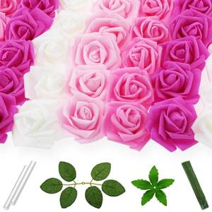 lot 11608 image: Vignor 100 Pcs 3 in Artificial Rose Head Bulk (4 Shades of Pink White)