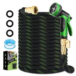 lot 11612 image: Upgraded 50FT Expanding Garden Hose with 10 Pattern Spray Nozzle,Lightweight Flexible Water Hose 50 FT,No-Kink Hose with 34 Brass Fittings,Burst-Resistant Durable Hose for Outdoor Yard Lawn Car Wash