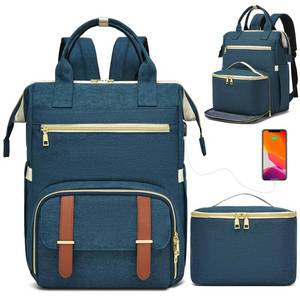 lot 11618 image: aocrin Lunch Backpack, 15.6 Inch Laptop Backpack with USB Port, Stylish Nurse, Teacher and Work Bag with Insulated Cooler Lunch Box for Women, Blue