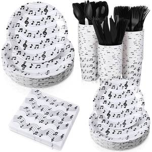 lot 11623 image: Yungyan 252 Pcs Musical Note Plates and Napkins Set Music Themed Party Decorations Disposable Music Notes Paper Napkins Plates Cups Knives Spoons Forks Concert Musical Dinnerware Serves 36 Guests