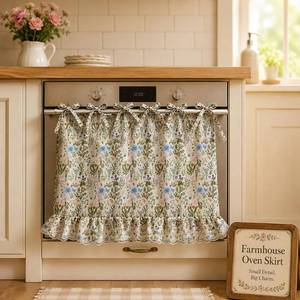 lot 12078 image: VexelZytro Kitchen Oven Curtain Tie Top, Handmade Farmhouse Oven Skirt Curtain for Door, Effortless Install, Hide Clutter, Suitable for Stoves, Dishwashers, and Small Window Decor (Floral Print A)