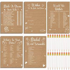 lot 12093 image: Funtery 145 Pcs Rustic Kraft Bridal Shower Wedding Party Games Activity Set