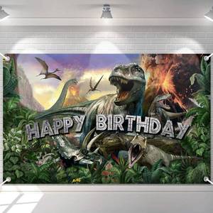 lot 12101 image: Avezano Dinosaur Birthday Backdrop Jurassic Dinosaur Theme Happy Birthday Banner Jurassic Jungle Party Decorations for Boys 70.8 x 43.3 Inch Photo Backdrop
