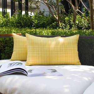 lot 12109 image: Kevin Textile Outdoor Waterproof 12x20 Lumbar Pillow Covers 2 Pack Yellow