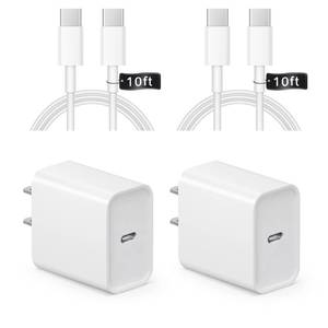 lot 12129 image: iPhone 17 16 15 Charger Fast Charging 10FT - 20W USB C Charger Block