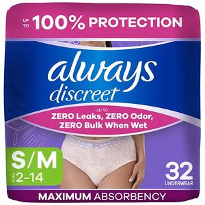 lot 19175 image: Always Discreet Adult Postpartum Incontinence Underwear for Women - Maximum Protection - SM - 32ct
