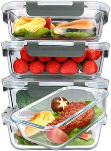 lot 19182 image: M MCIRCO 5 Pack 36 oz Glass Food Storage Containers with Lids,4.5 Cups,Gray