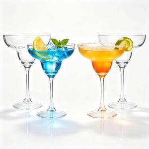 lot 19186 image: Lilys Home Unbreakable Margarita Glasses, 10 oz Set of 4, Crystal Clear Shatterproof Plastic, Reusable Drinkware for Indoor & Outdoor Use �� Ideal for Wedding, Party & Holiday (Used)
