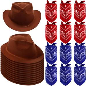 lot 19188 image: Haysandy 24 Pcs Western Cowboy Party Hats with Bandanas,Brown, Red, Blue
