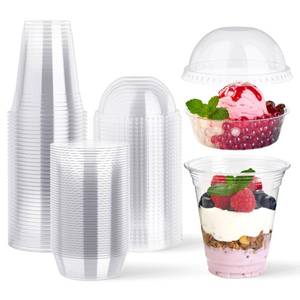 lot 19197 image: 50 Sets 12 oz Disposable Plastic Parfait Cups with Insert & Dome lids