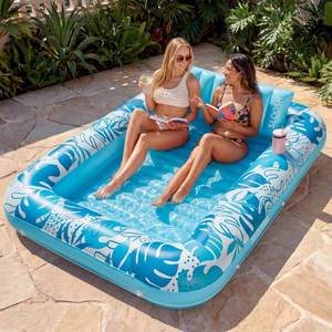 lot 19200 image: SLOOSH Inflatable Tanning Pool Lounger Float, 85 x 57 Extra Large Pool Floats Adult with Pillow, 4 in 1 Suntan Tub Raft Floatie,Sunbathing Bed Lounge for Water Blow Up Ball Pit Party Gifts, XL-Blue