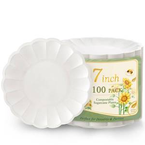 lot 19211 image: WELLIFE 100 Pack Dessert Plates 7 Inch Scalloped Paper Plates