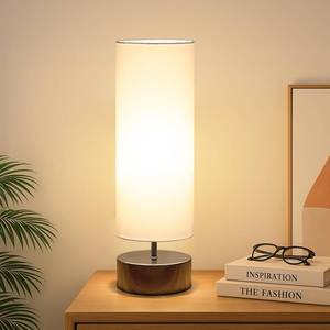 lot 19214 image: Touch Table Lamp, 3-Way Dimmable Bedside Lamp with Cylinder Fabric Shade