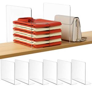 lot 19216 image: HBlife Acrylic Shelf Dividers for Closet Organization, 6 Pack Clear Sturdy Separate Closet Dividers for Shelves, Adjustable Purse Organizer for Sweater, Shirts, Handbags, Books in Bedroom and Kitchen