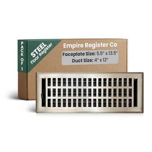 lot 19220 image: Empire Register Co, Decorative Air Vent Covers - 4x12 inch, Modern Contemporary Design, Brushed Nickel Finish, Heavy Duty Walkable Floor Register, Metal Damper Attached