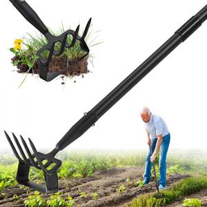 lot 19222 image: Garden Hoe,2 in 1 Heavy Duty Stirrup Hoe and Cultivator Gardening Tool Set with 62 inch Long Handle,Lightweight Hoes Weeding Rake for Fast Weeds Grass Removal,Cultivating, Loosen Soil, Sharp Edge