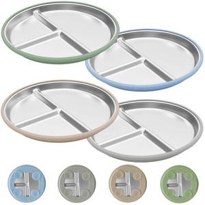 lot 19235 image: JVEOO 4 Pack Stainless Steel Toddler Plates with Suction